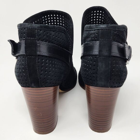 Sam Edelman Bootie Women 9M Easton Black Suede Perforated Stacked Heel Peep Toe - Picture 6 of 10